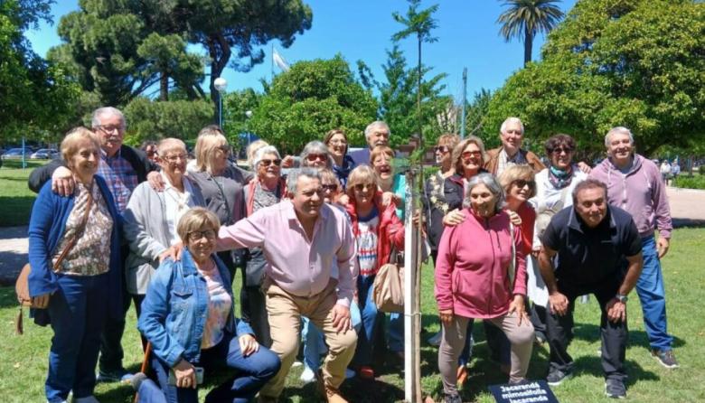 Nuevejulienses plantan un jacarandá para celebrar 55 años de su egreso escolar